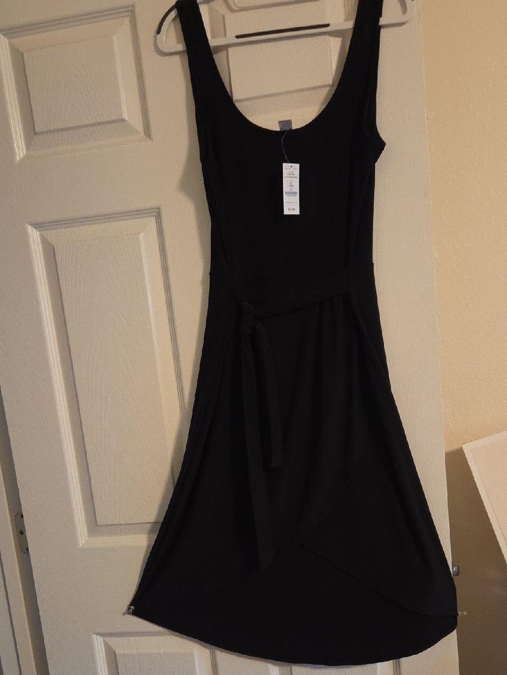 White House Black Market Black Sleeveless Scoop-Neck Midi Dress with Waist Tie